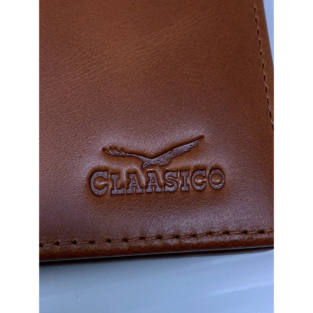 Claasico Mens OS Tan Leather RFID Blocking Slim Bifold Wallet NWB